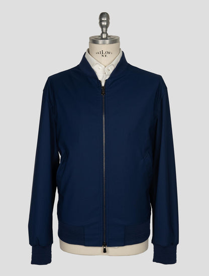 Isaia Blue Wool Pl Silk Ea Coat