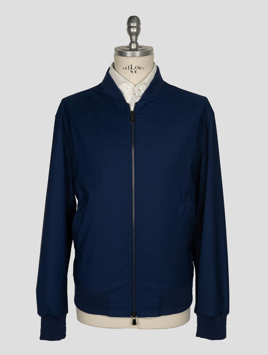 Isaia Blue Wool Pl Silk Ea Coat