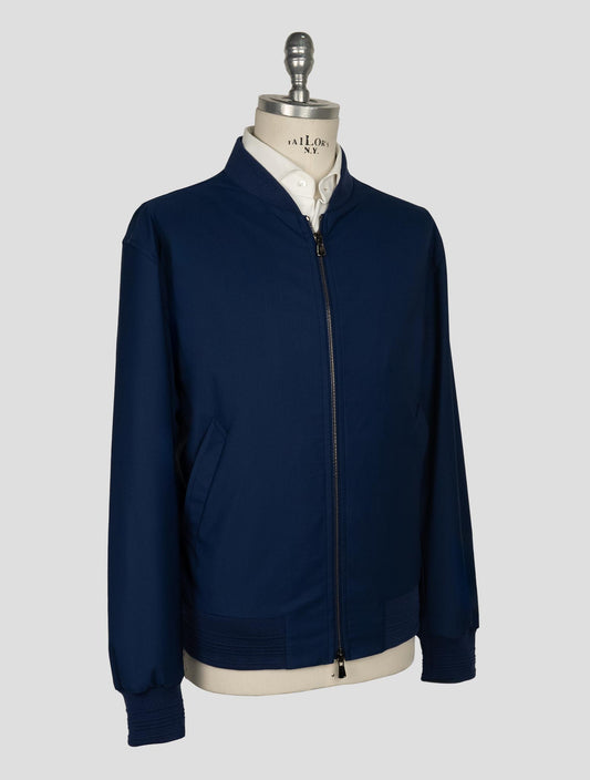 Isaia Blue Wool Pl Silk Ea Coat