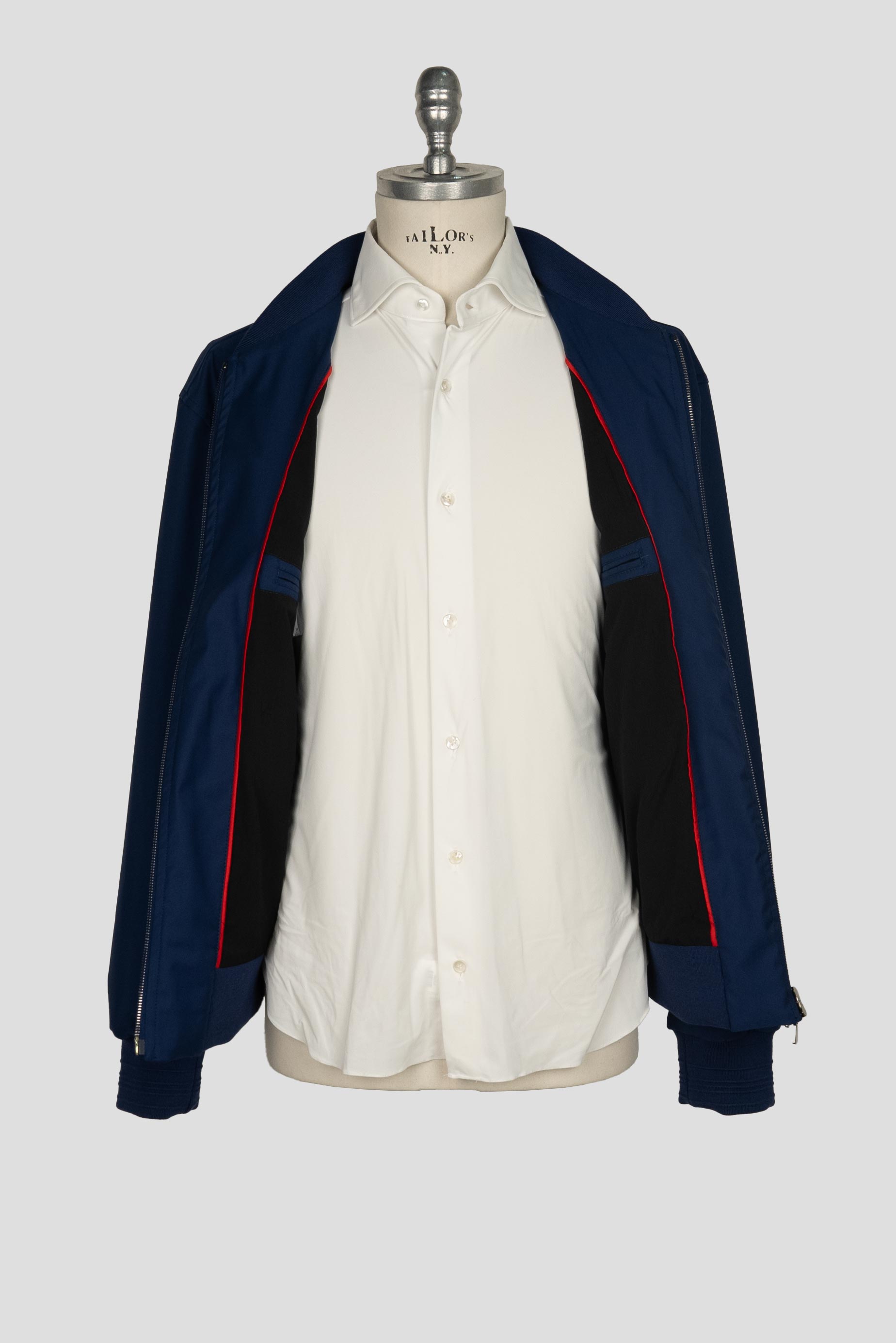 Isaia Blue Wool Pl Silk Ea Coat