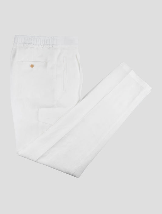 Isaia White Linen Cargo Pants