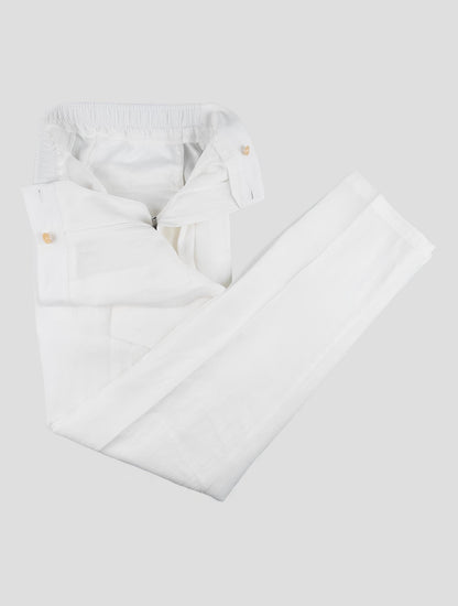 Isaia White Linen Cargo Pants