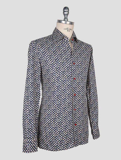 Kiton Blue White Cotton Shirt