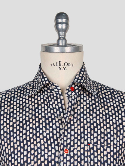 Kiton Blue White Cotton Shirt