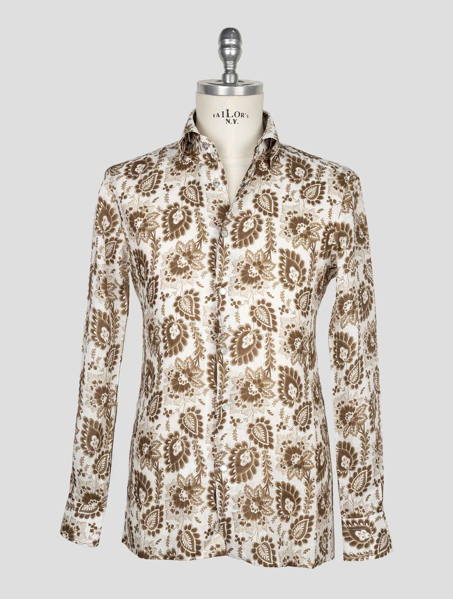 Kiton White Brown Linen Shirt