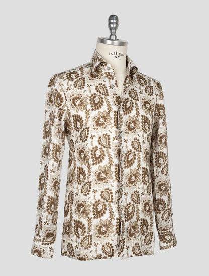 Kiton White Brown Linen Shirt