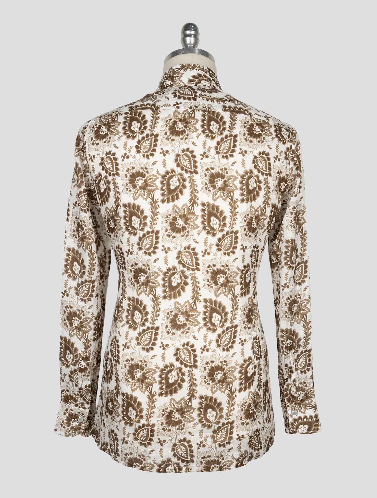 Kiton White Brown Linen Shirt