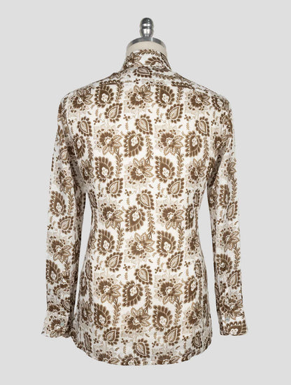 Kiton White Brown Linen Shirt