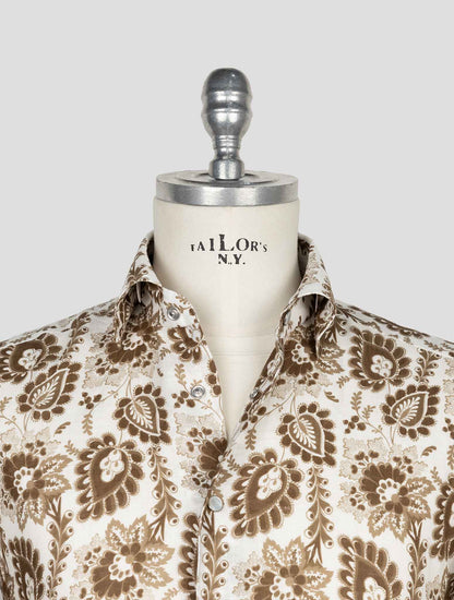 Kiton White Brown Linen Shirt