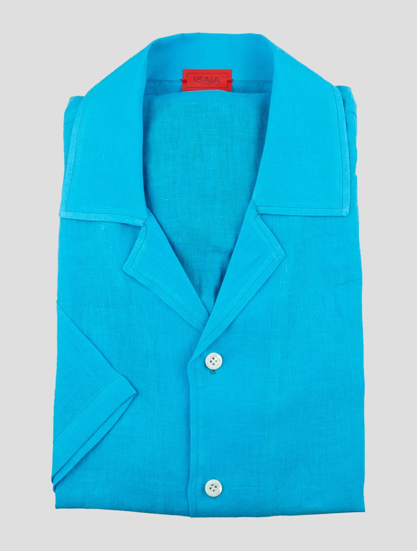 Isaia Light Blue Linen Shirt Short Sleeve