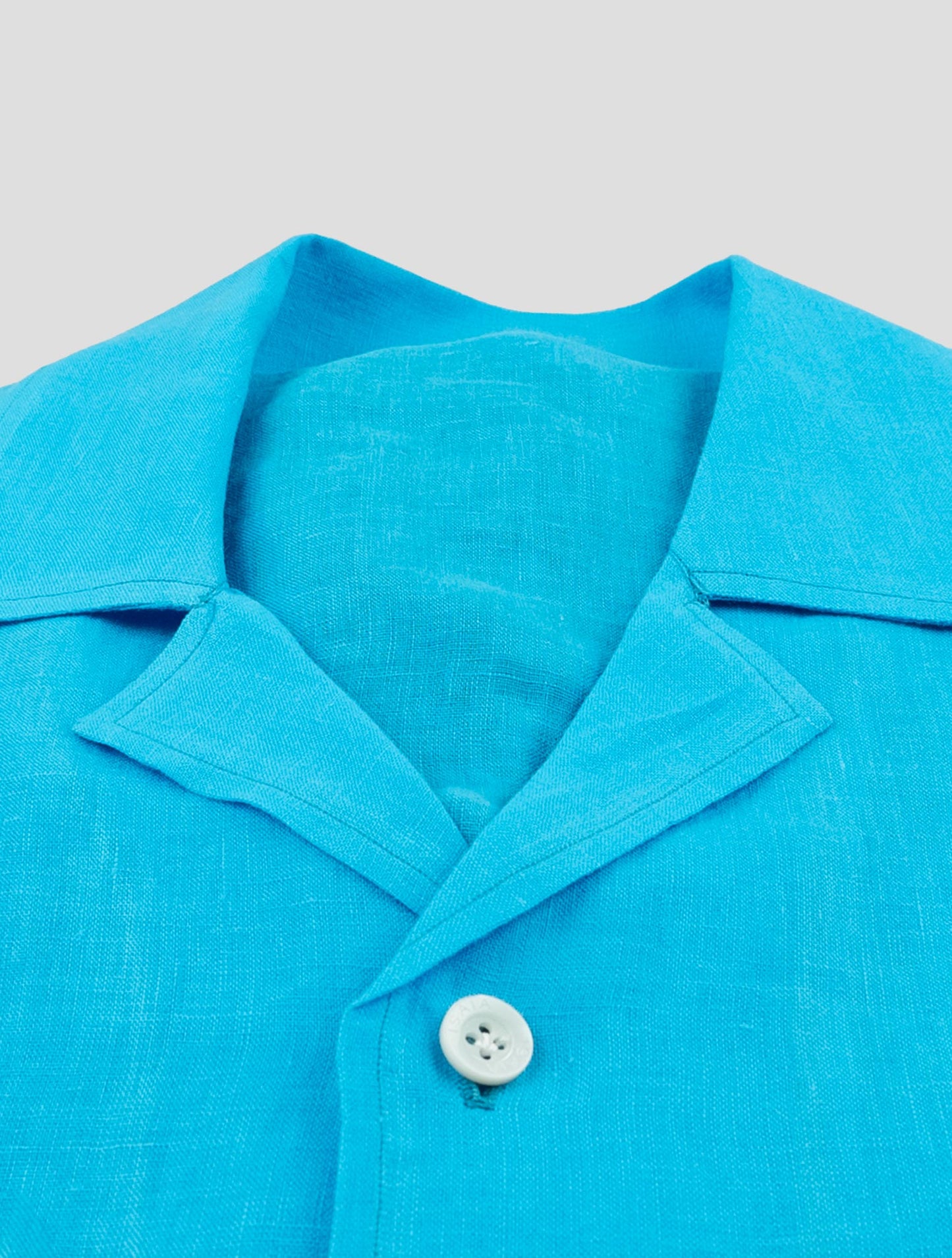 Isaia Light Blue Linen Shirt Short Sleeve