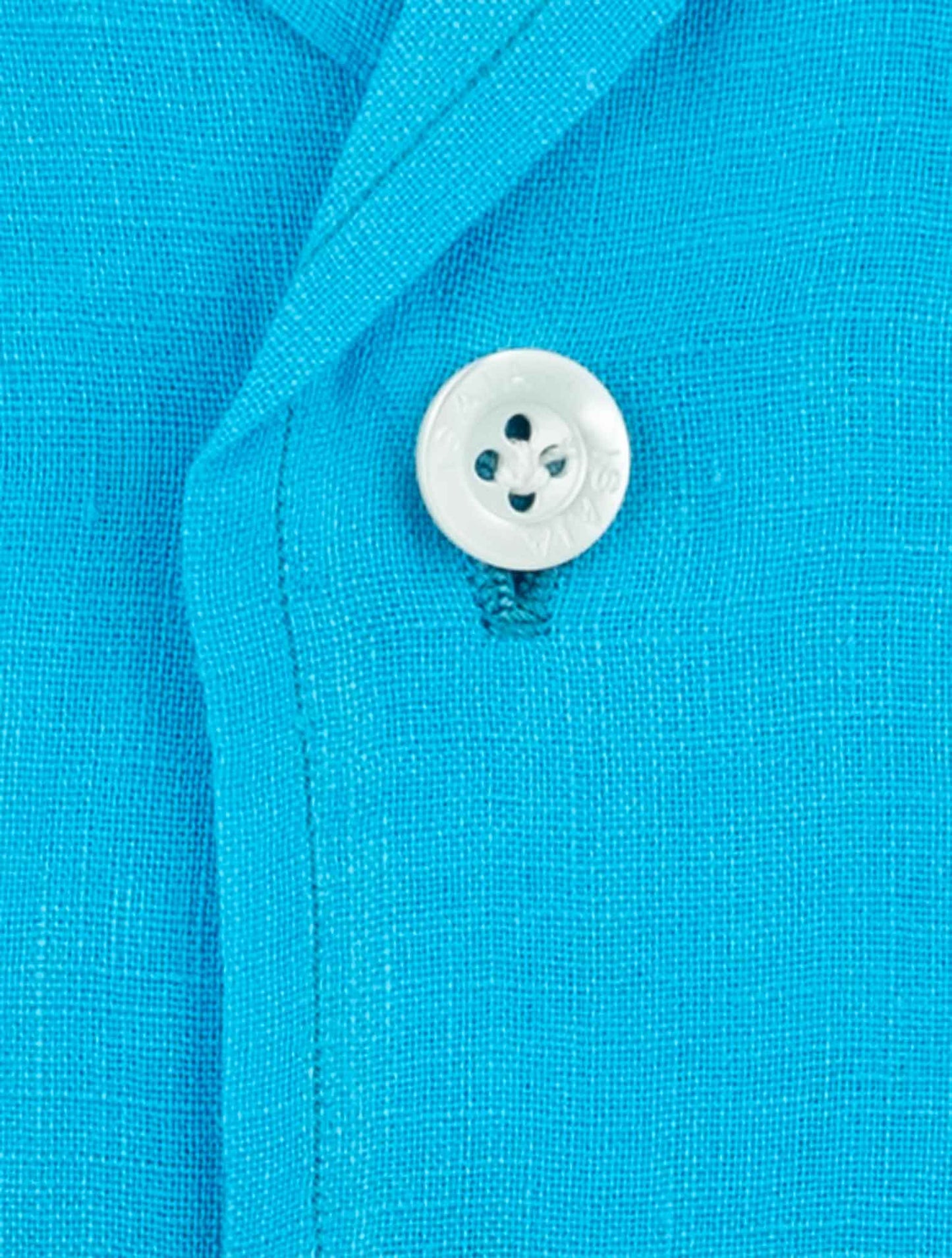 Isaia Light Blue Linen Shirt Short Sleeve