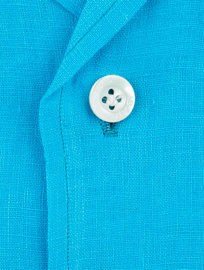 Isaia Light Blue Linen Shirt Short Sleeve