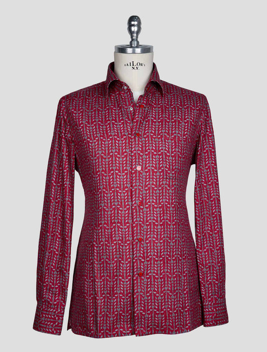 Kiton Burgundy Gray Cotton Shirt