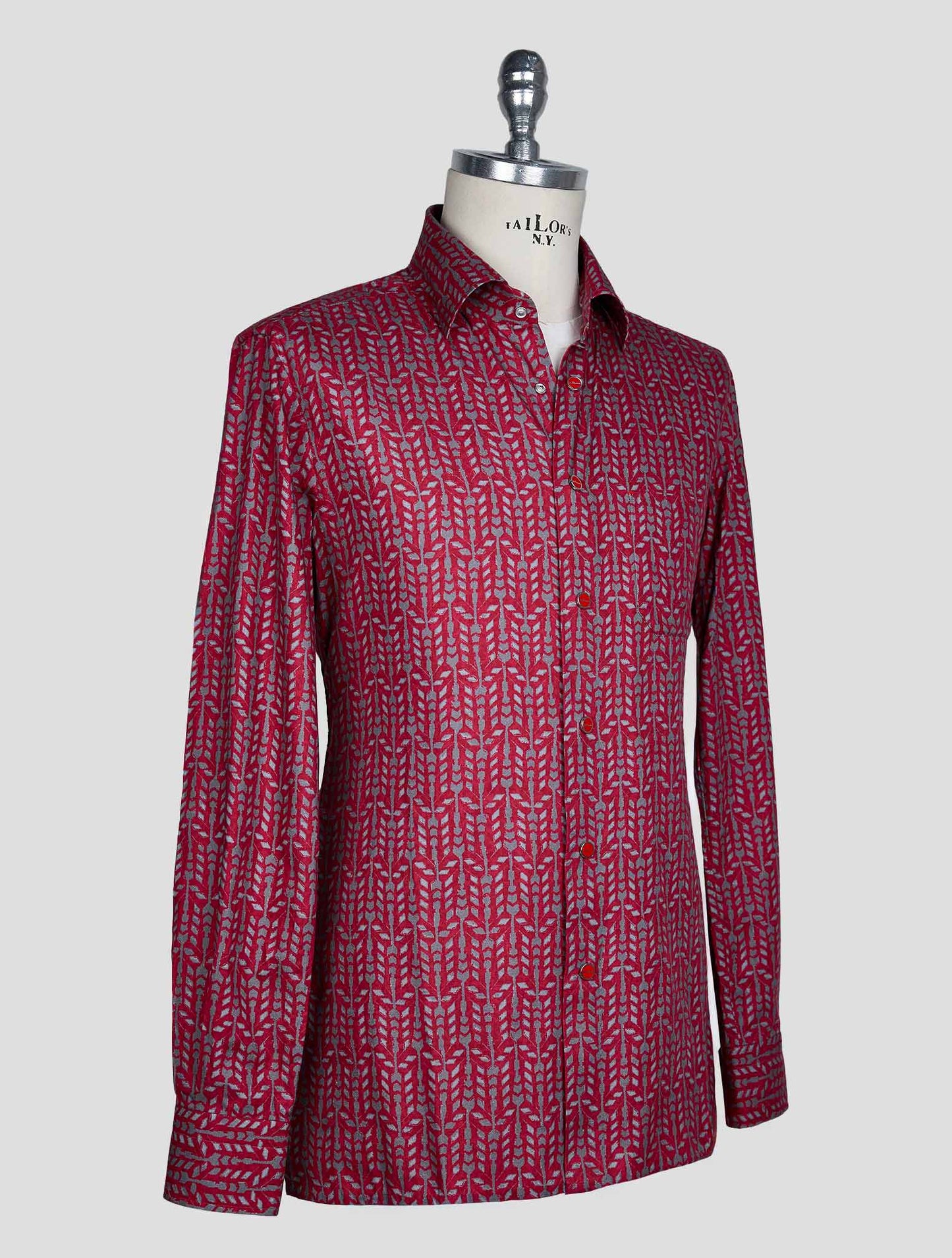 Kiton Burgundy Gray Cotton Shirt