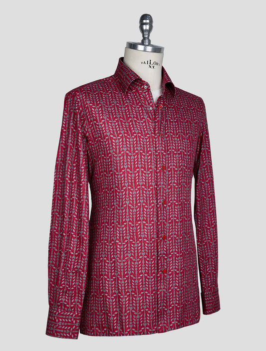 Kiton Burgundy Gray Cotton Shirt