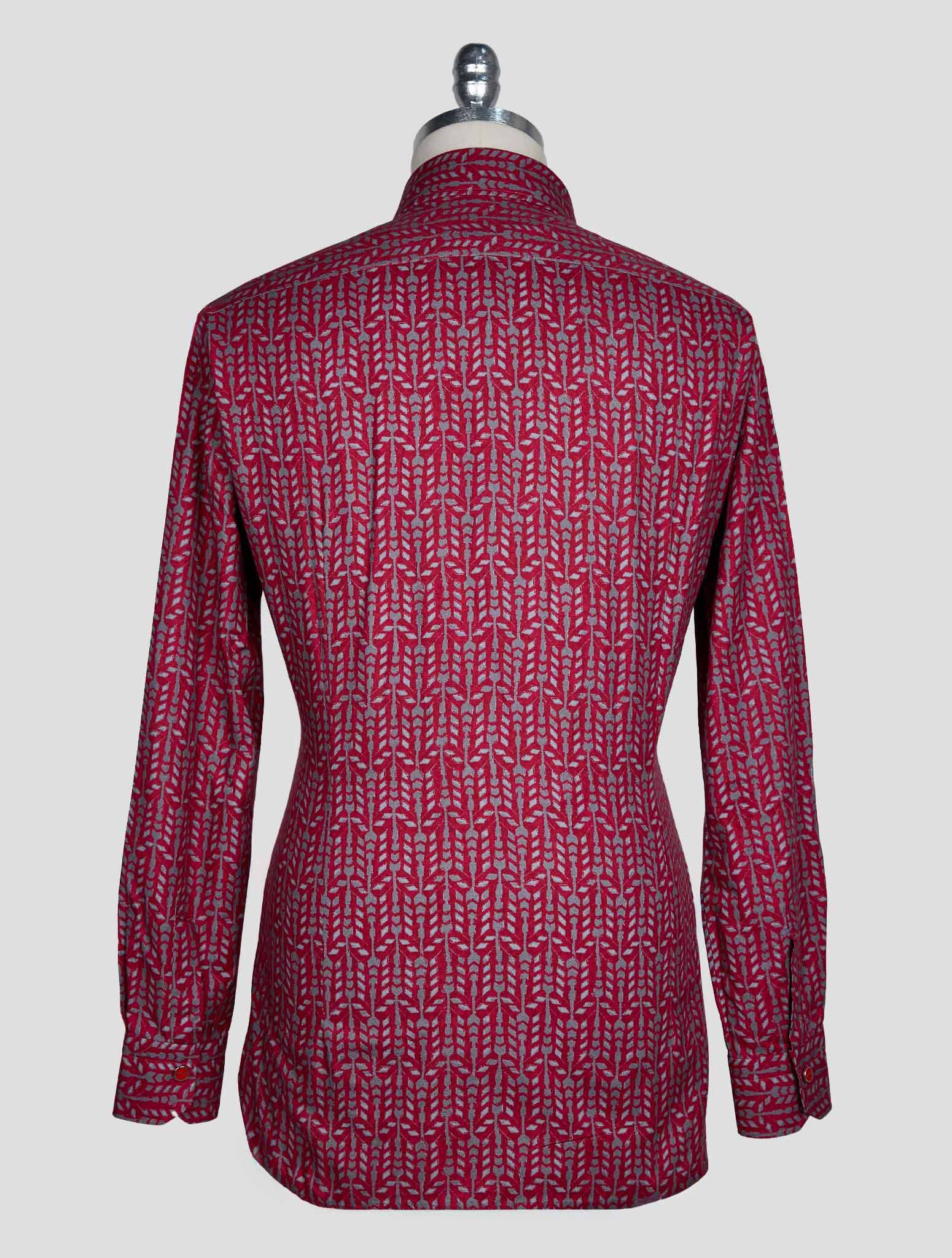 Kiton Burgundy Gray Cotton Shirt