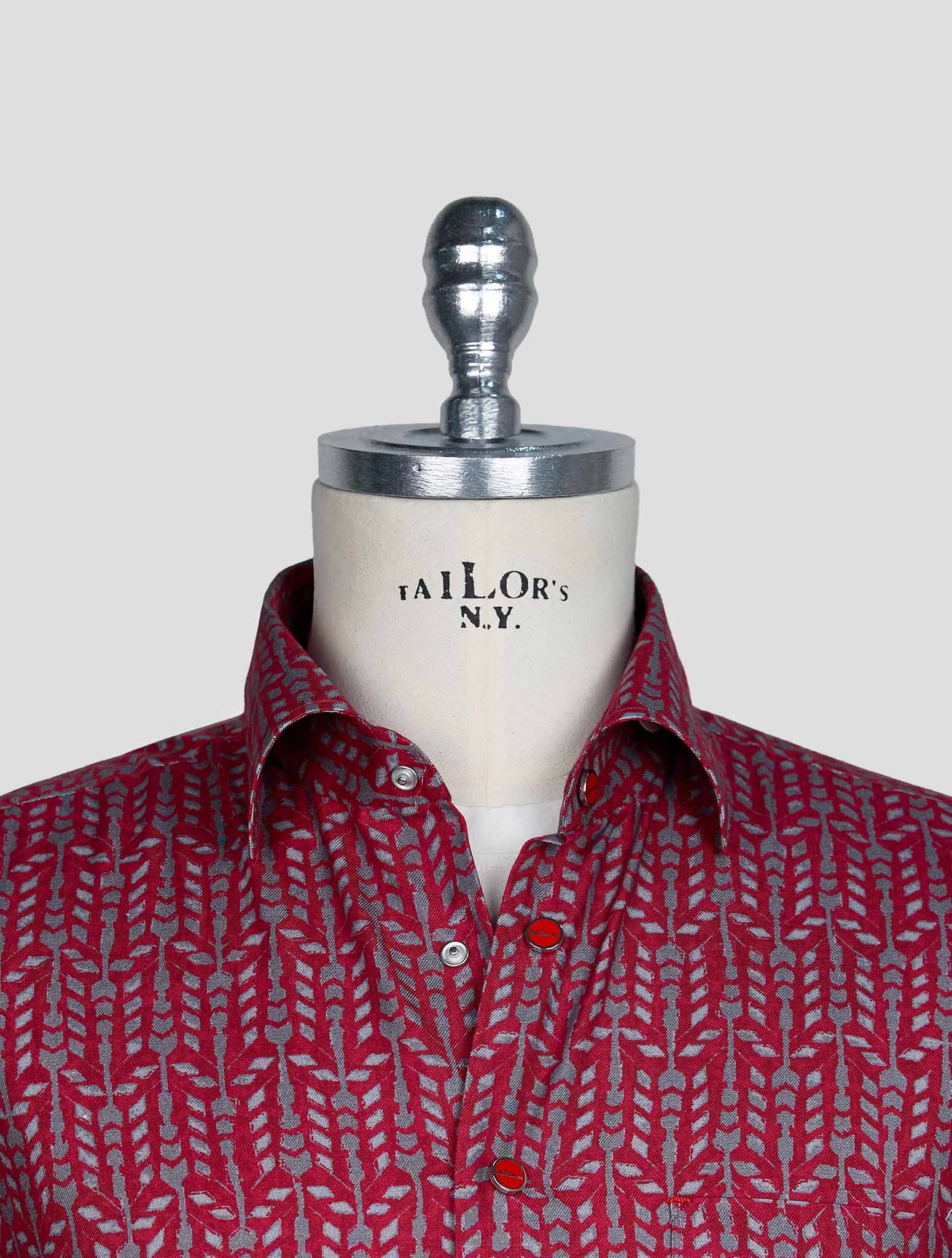 Kiton Burgundy Gray Cotton Shirt