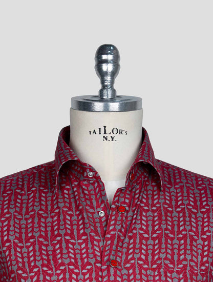 Kiton Burgundy Gray Cotton Shirt