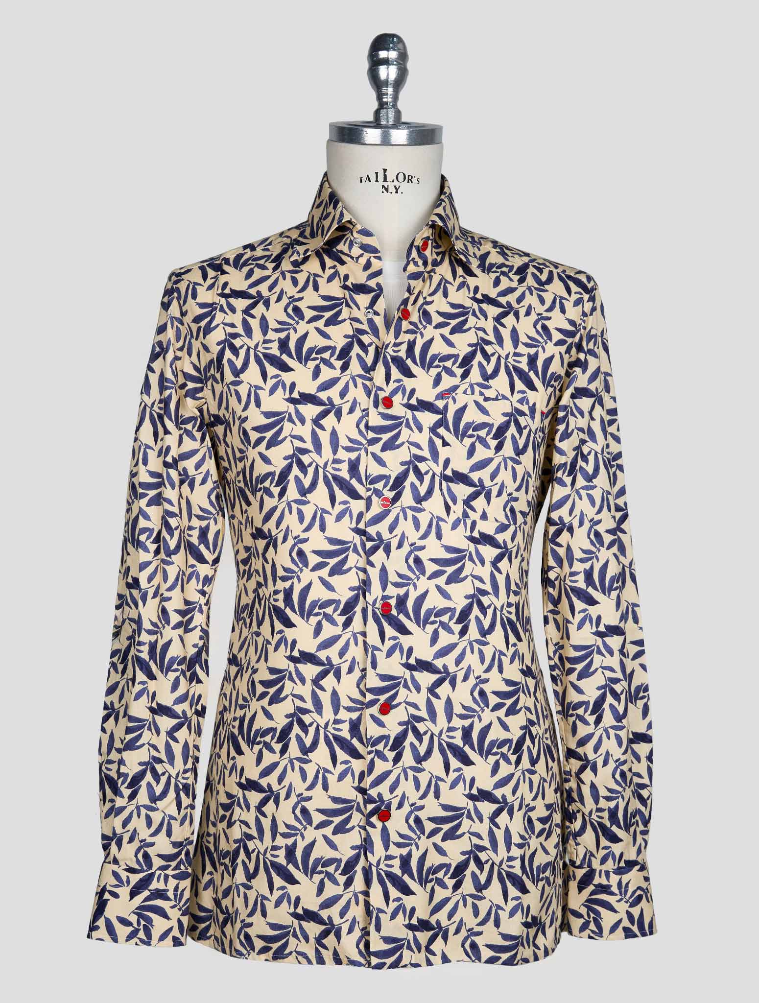 Kiton Beige Blue Cotton Shirt