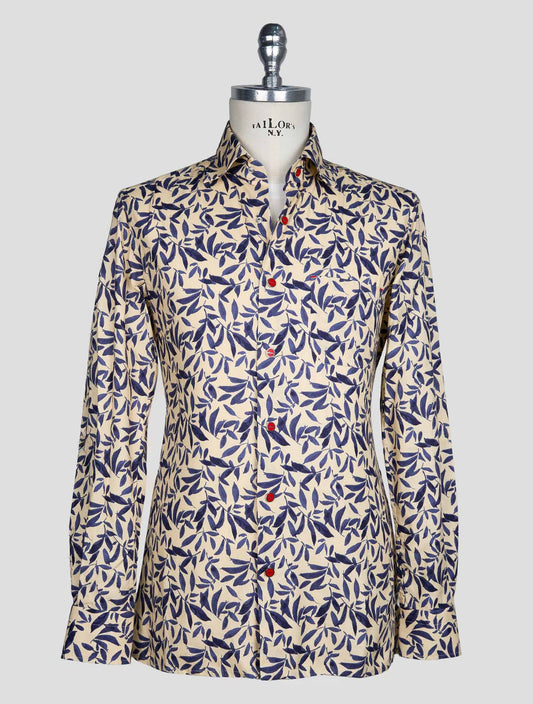 Kiton Beige Blue Cotton Shirt