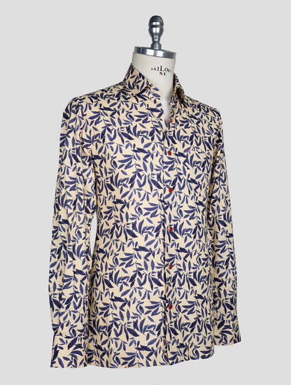 Kiton Beige Blue Cotton Shirt