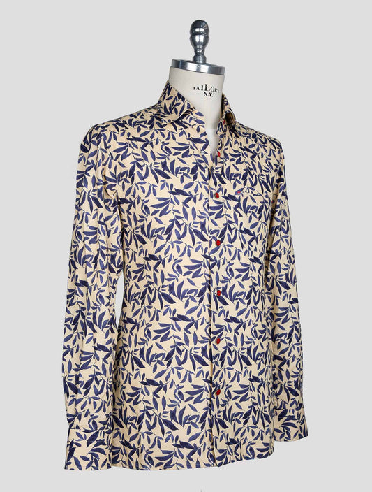 Kiton Beige Blue Cotton Shirt