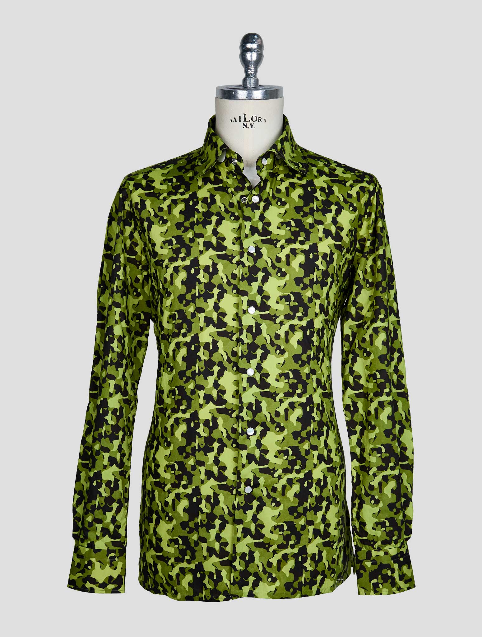 Kiton Green Black Cotton Shirt