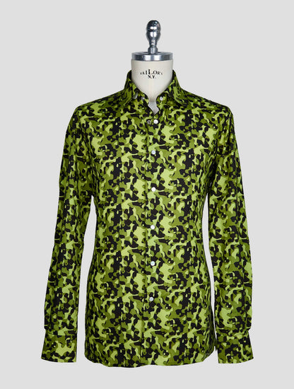 Kiton Green Black Cotton Shirt