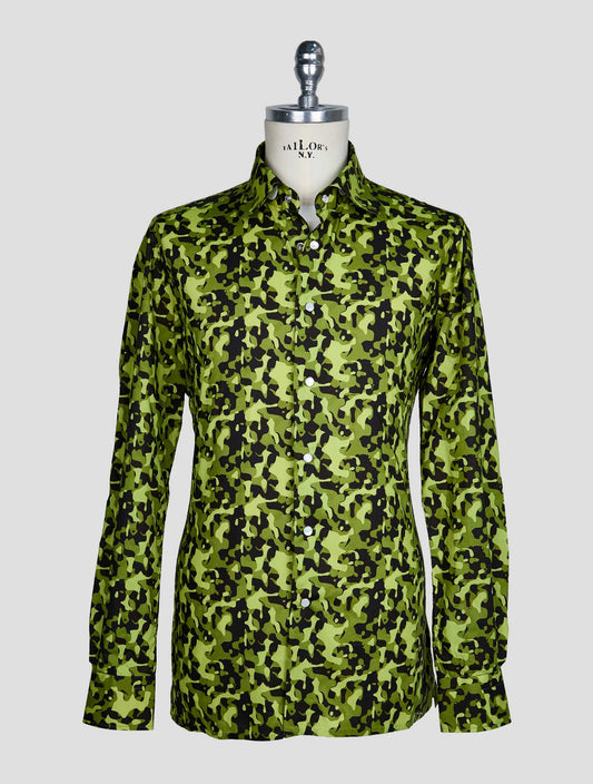 Kiton Green Black Cotton Shirt