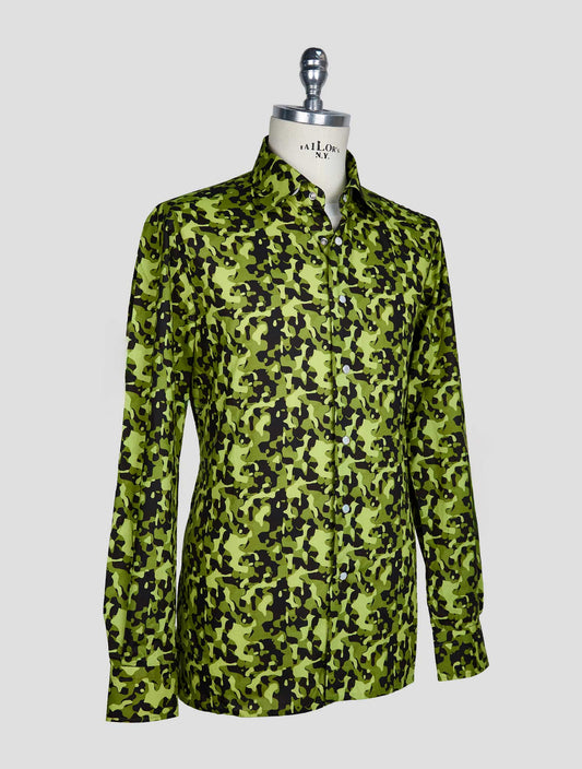 Kiton Green Black Cotton Shirt