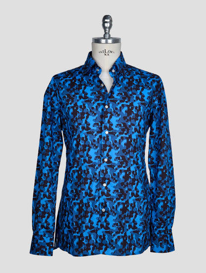 Kiton Blue Black Cotton Shirt