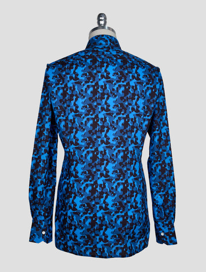 Kiton Blue Black Cotton Shirt