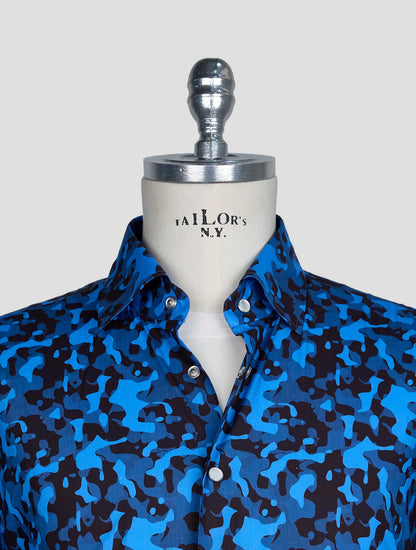 Kiton Blue Black Cotton Shirt