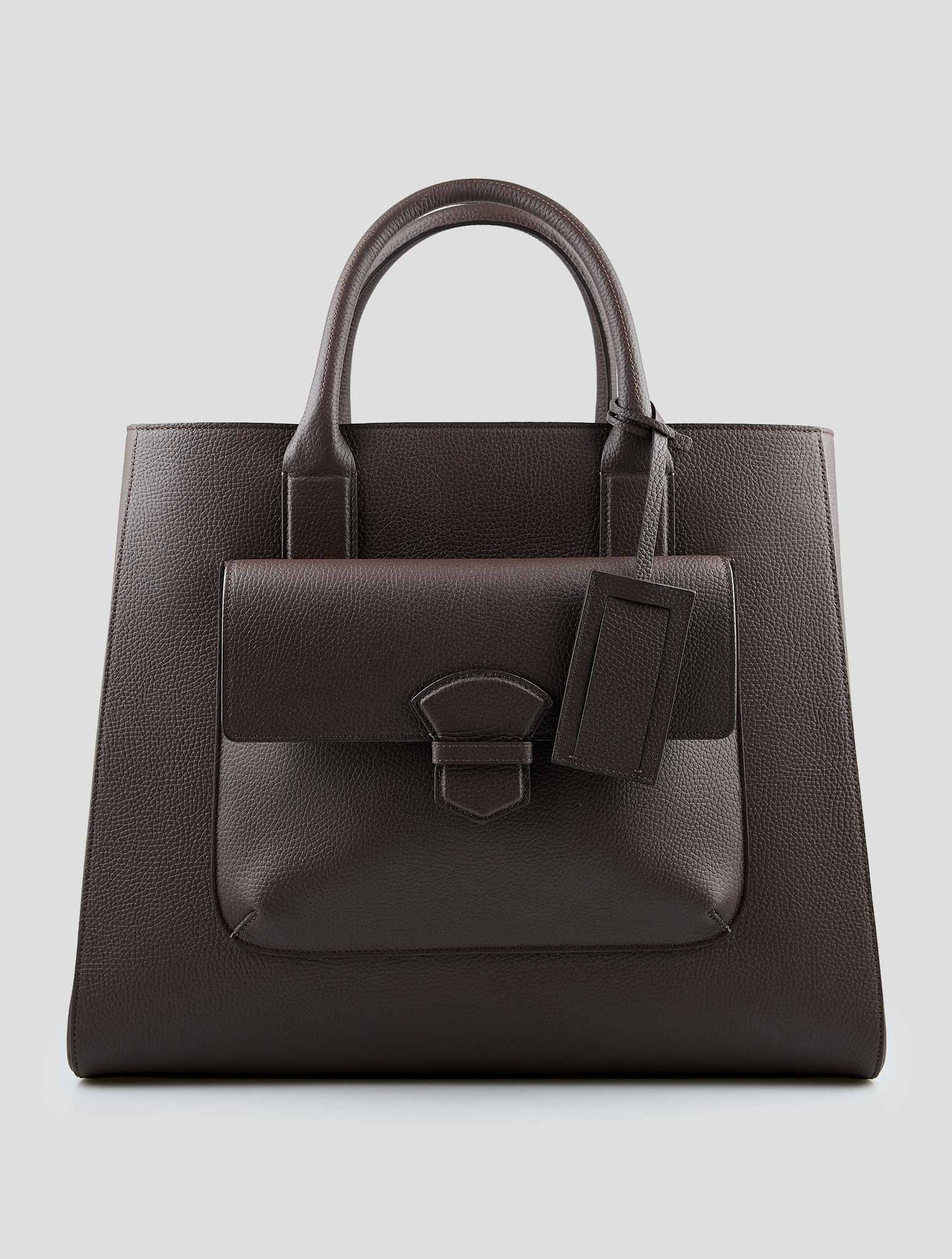 Isaia Brown Leather Tote Bag