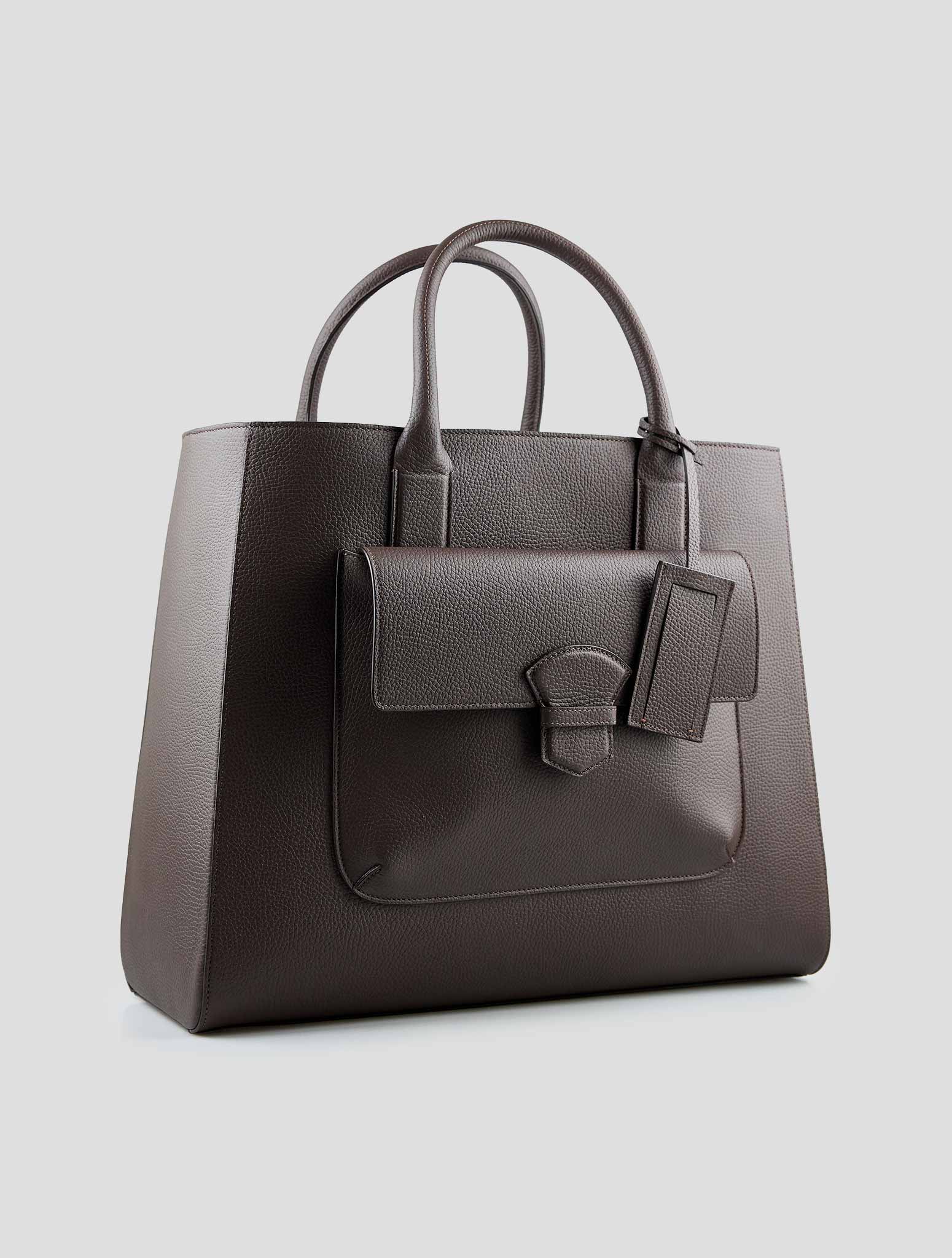 Isaia Brown Leather Tote Bag