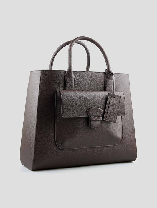 Isaia Brown Leather Tote Bag