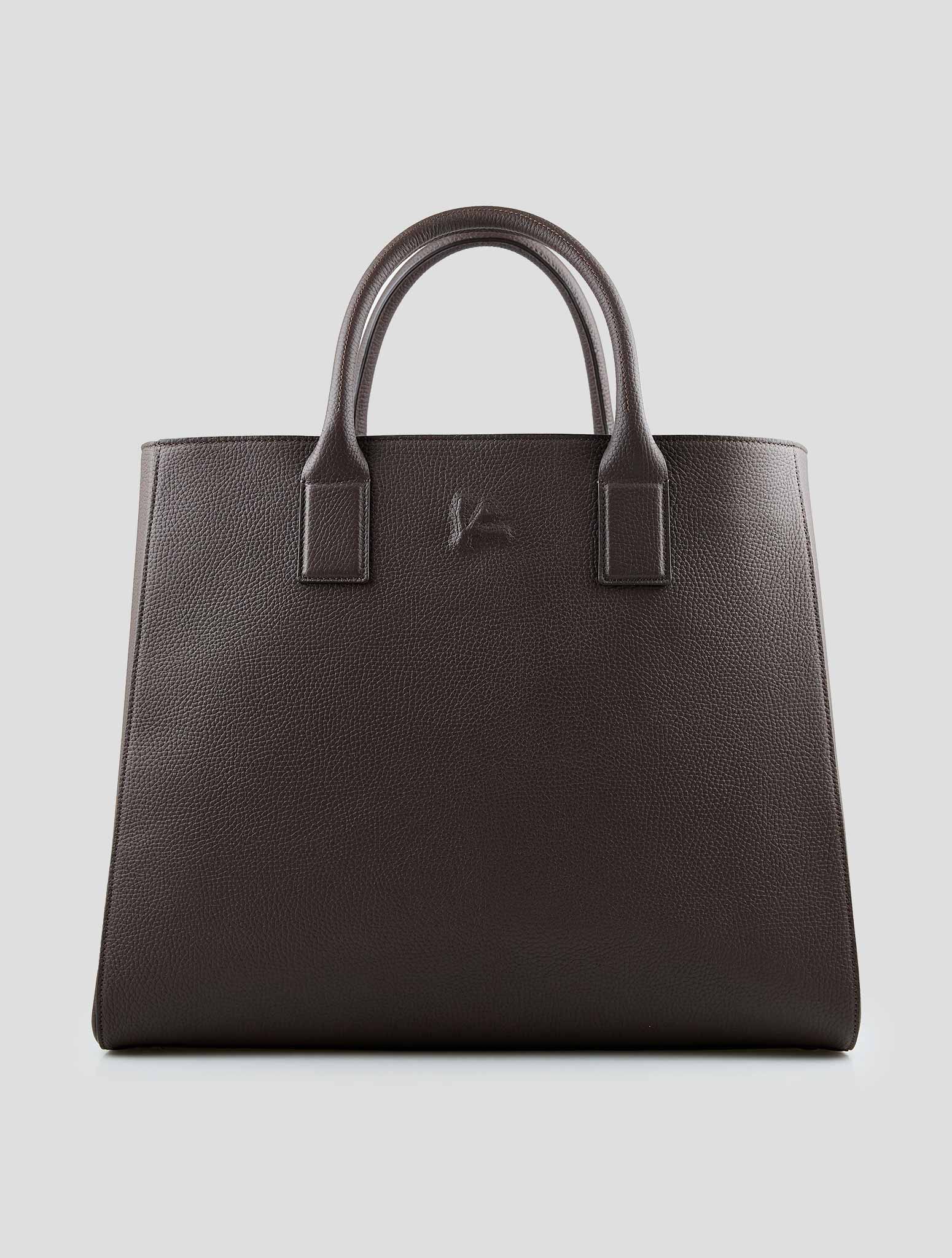 Isaia Brown Leather Tote Bag