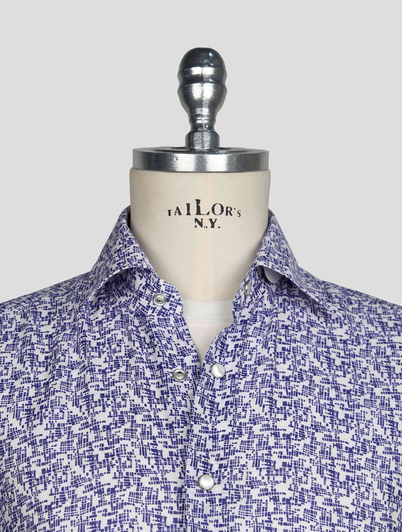 Kiton Blue White Linen Shirt
