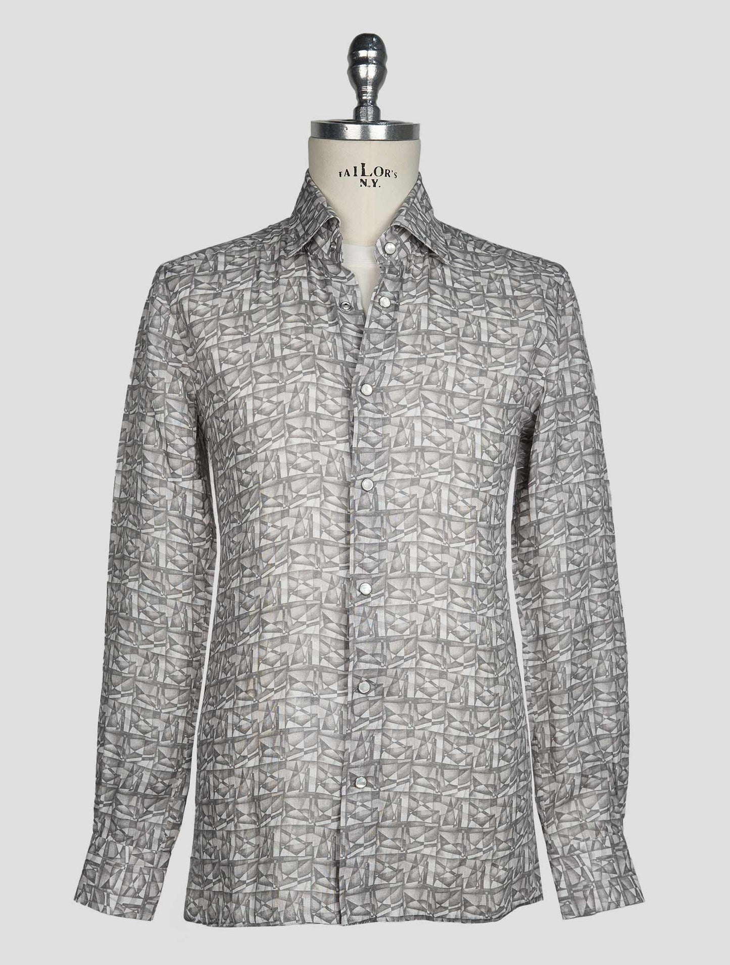 Kiton Gray White Linen Shirt