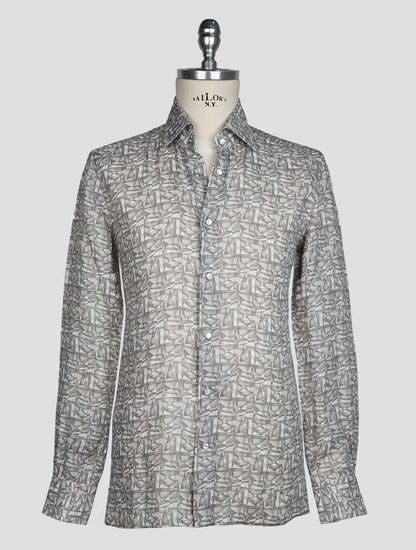 Kiton Gray White Linen Shirt