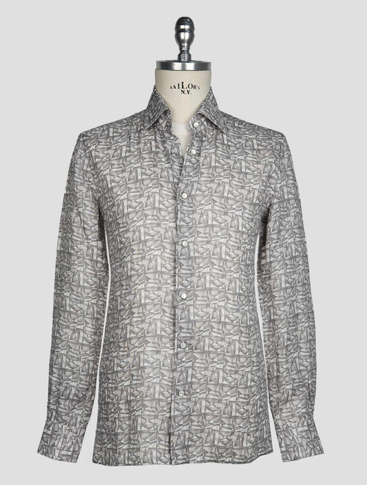 Kiton Gray White Linen Shirt