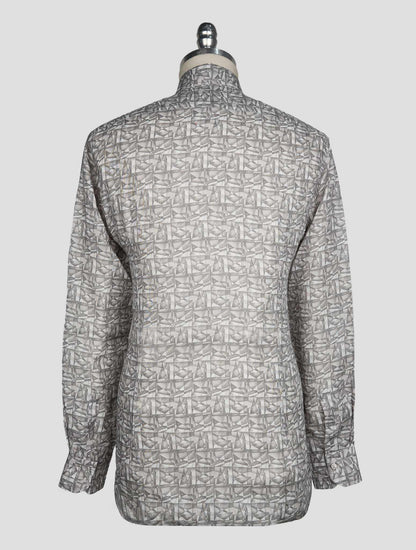 Kiton Gray White Linen Shirt