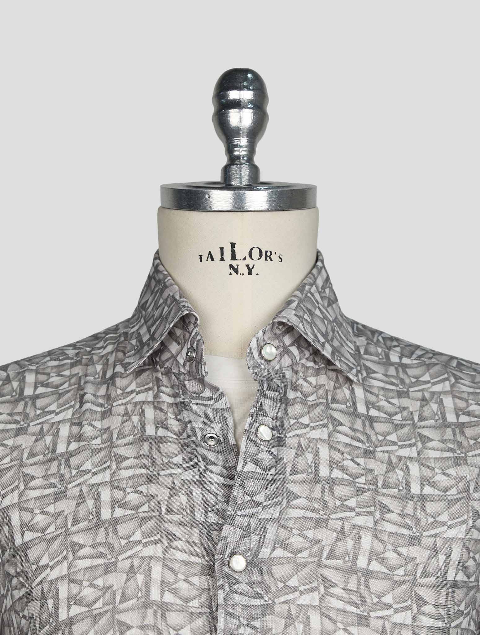 Kiton Gray White Linen Shirt