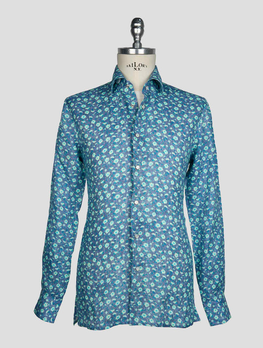 Kiton Green  Blue Linen Shirt