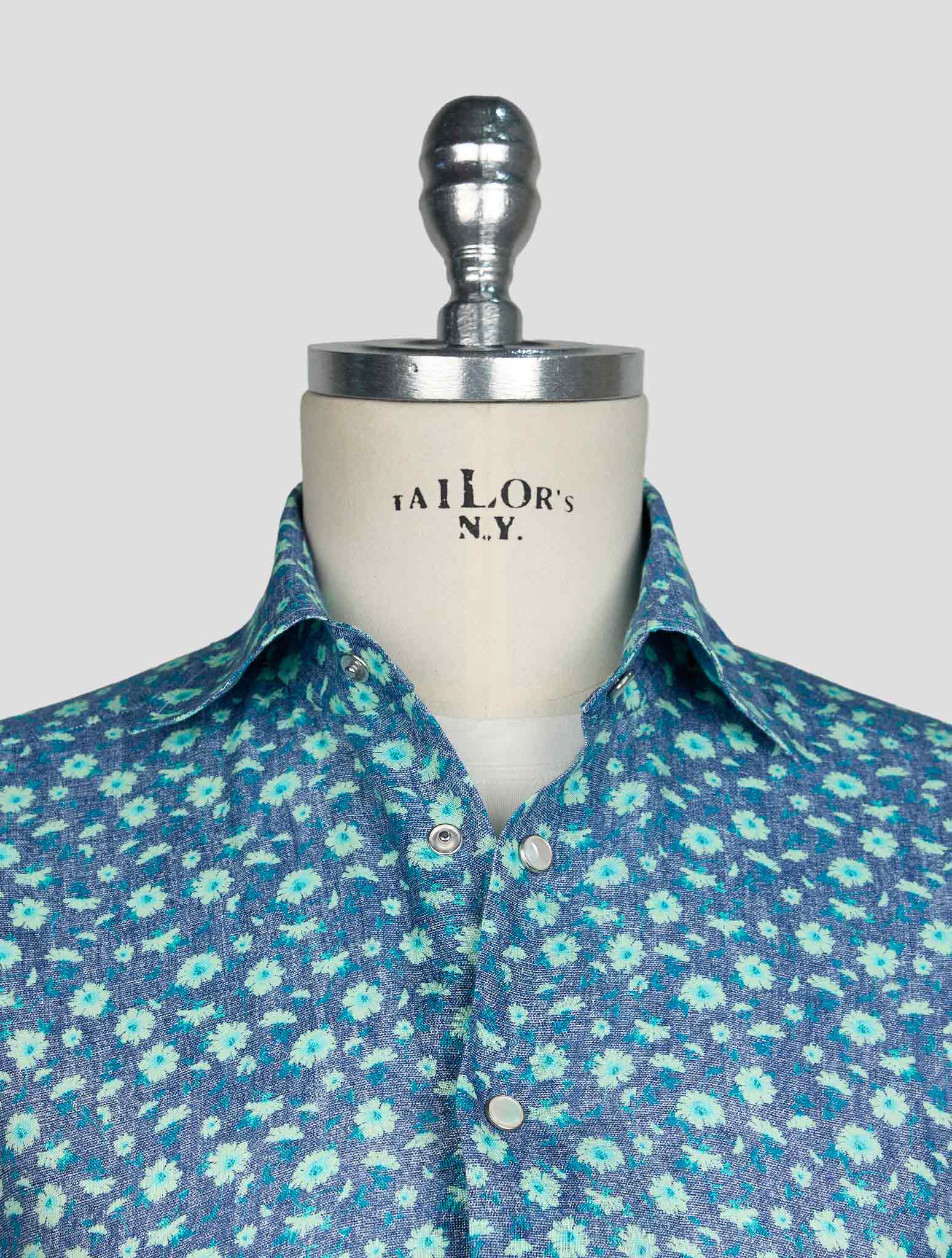 Kiton Green  Blue Linen Shirt
