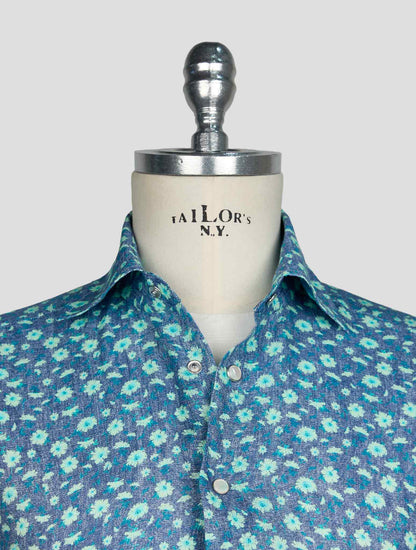Kiton Green  Blue Linen Shirt