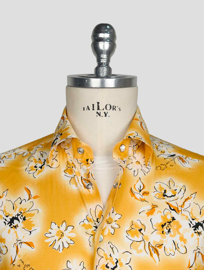 Kiton Yellow White Cotton Shirt