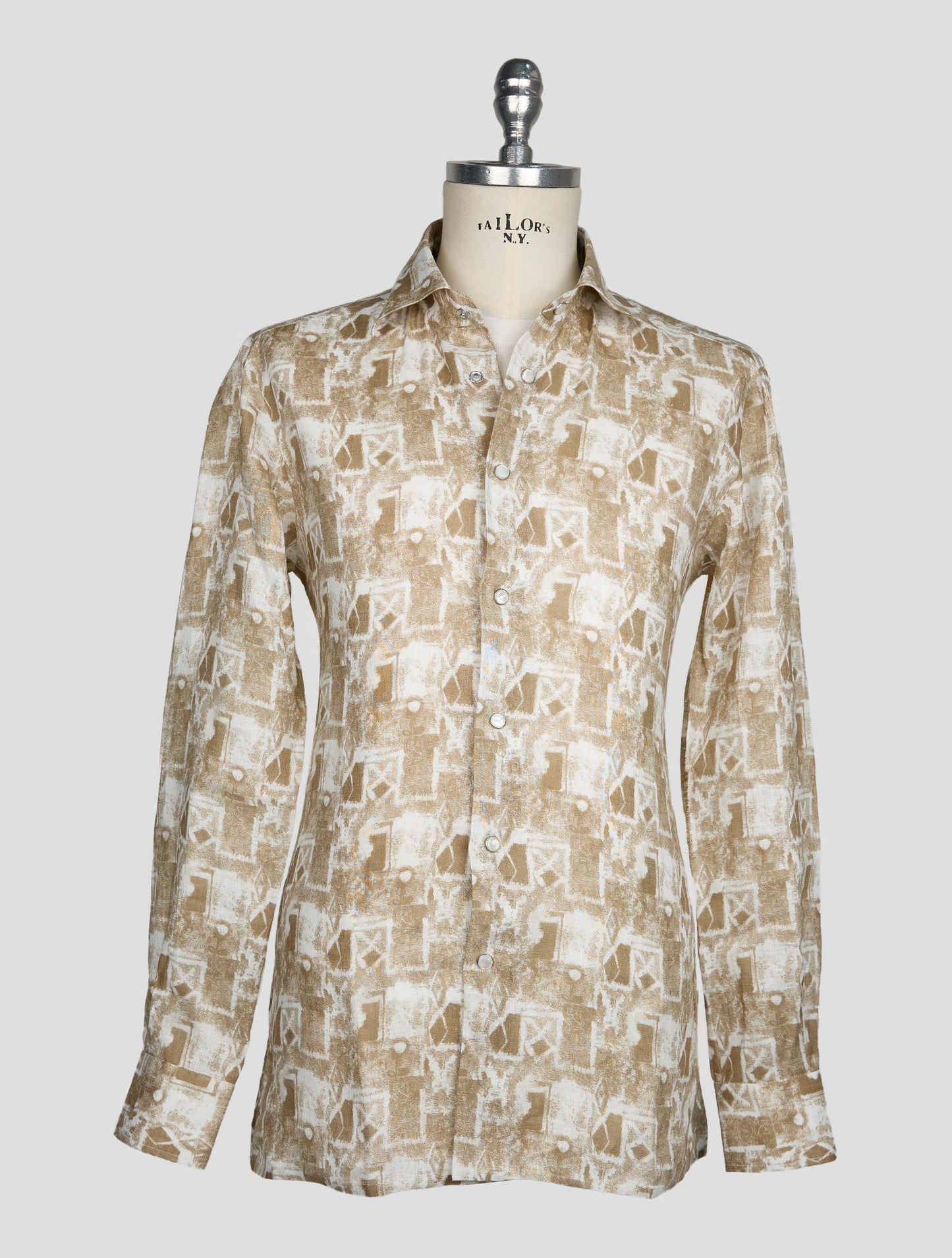 Kiton Beige White Linen Shirt