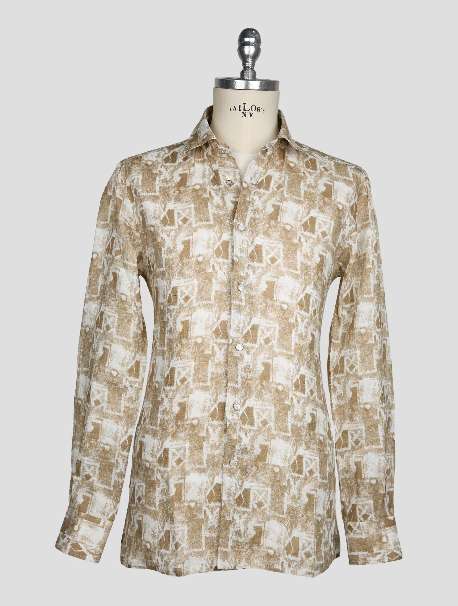 Kiton Beige White Linen Shirt